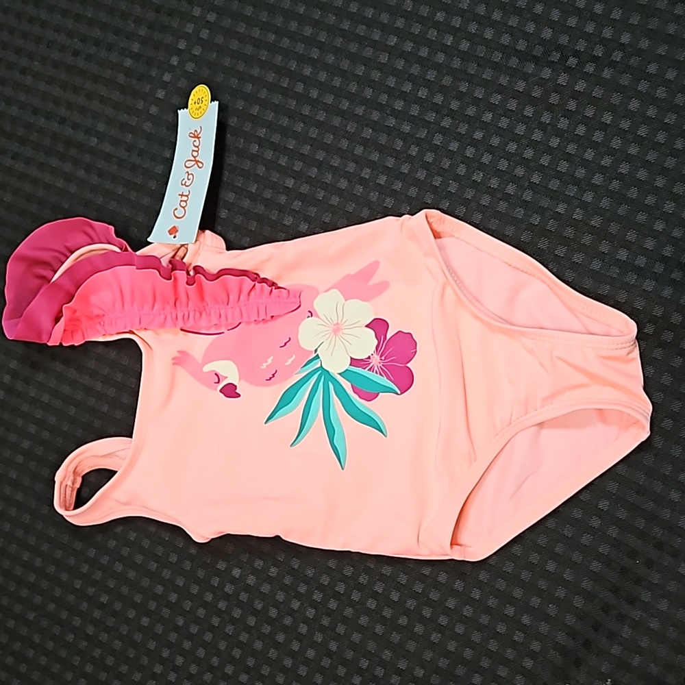 Cat & Jack,  pink, parrot,  swimsuit,  size 12 months ( 20-23lbs)